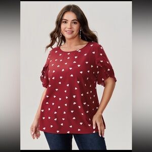 BloomChic Ruffled Sleeve Heart Pattern Red Blouse Size 1X (14-16)